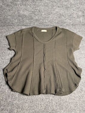 Altar’D State Waffle Knit Thermal Short Sleeve Top - Olive Green Size Medium